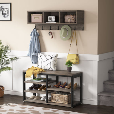 Entryway Coat Rack Shoe Bench Set, Industrial Hall Tree Coat Shoe Rack