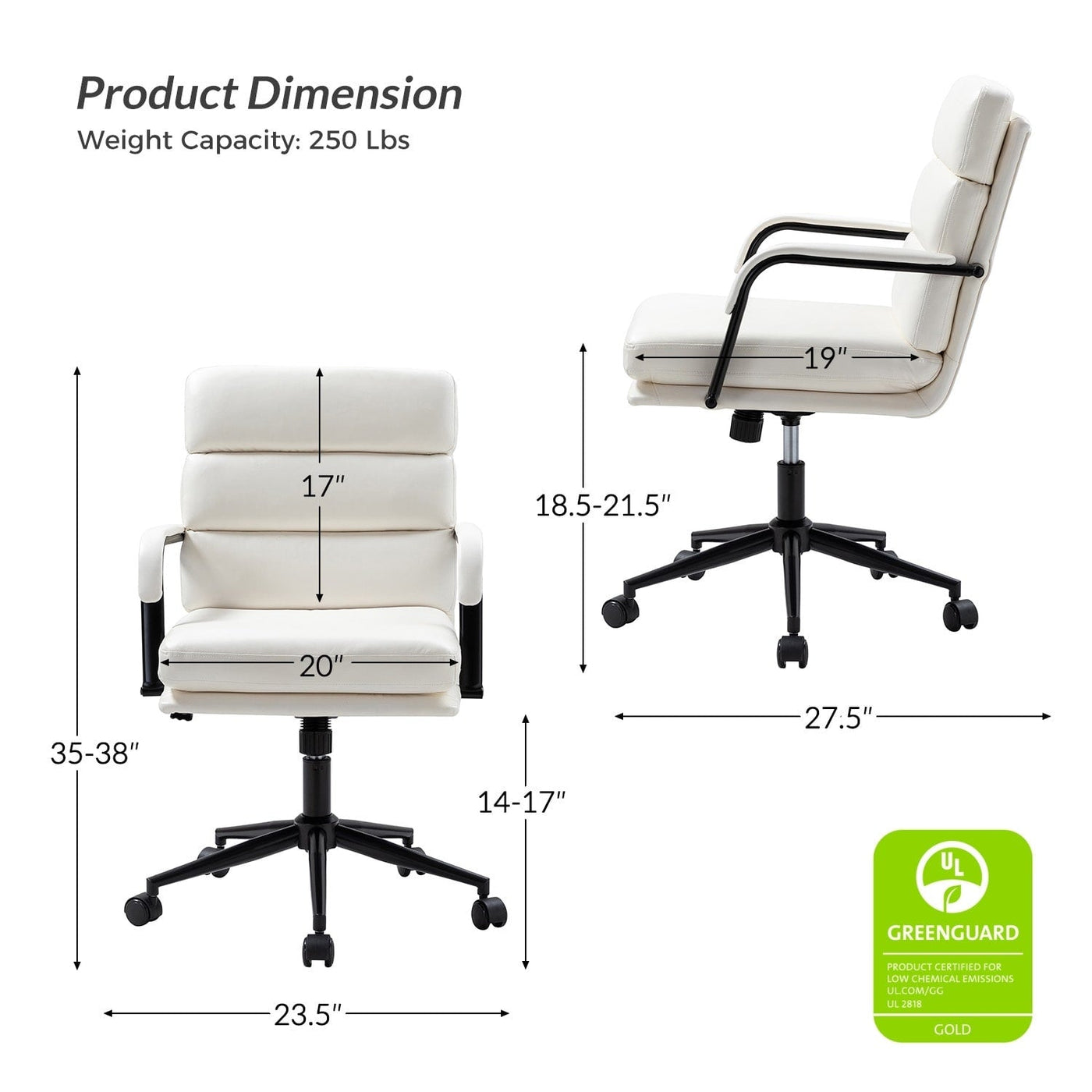 Joseph Modern Task Faux Leather Chair with Tilt Lock and Center Tilt by HULALA HOME