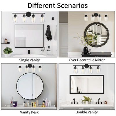 KAWOTI 4-Light Dimmable Metal Bathroom Vanity Light with Glass Shade