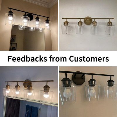 KAWOTI 4-Light Dimmable Metal Bathroom Vanity Light with Glass Shade