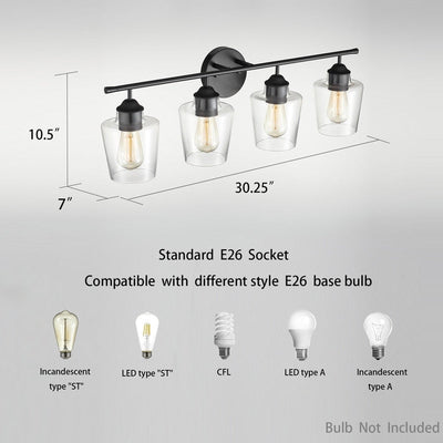 KAWOTI 4-Light Dimmable Metal Bathroom Vanity Light with Glass Shade