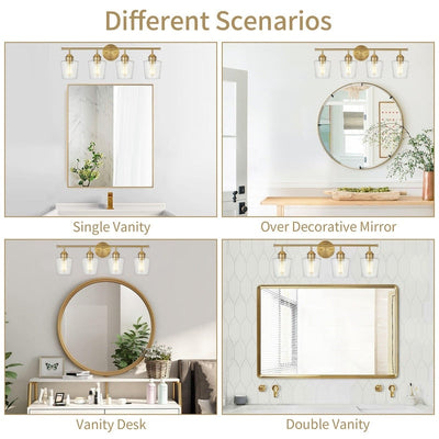 KAWOTI 4-Light Dimmable Metal Bathroom Vanity Light with Glass Shade