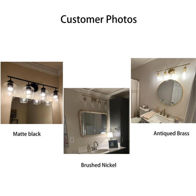 KAWOTI 4-Light Dimmable Metal Bathroom Vanity Light with Glass Shade