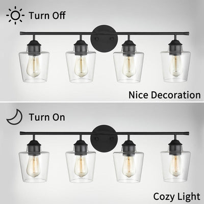 KAWOTI 4-Light Dimmable Metal Bathroom Vanity Light with Glass Shade