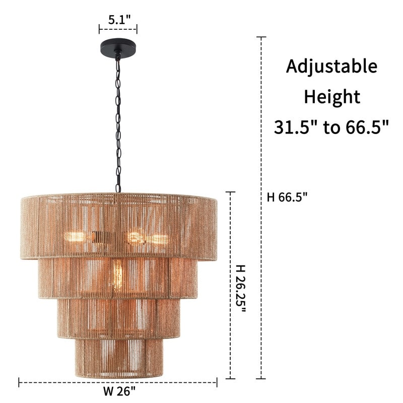 KAWOTI Width 26 5-Light 4-Tiered Bohemian Pendant Light