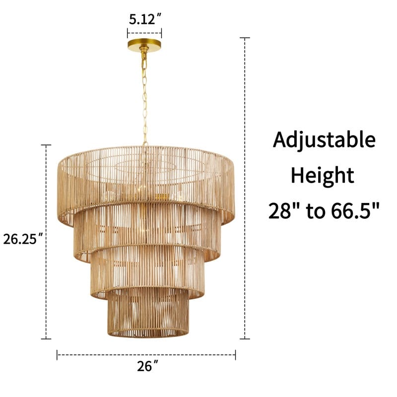 KAWOTI Width 26 5-Light 4-Tiered Bohemian Pendant Light