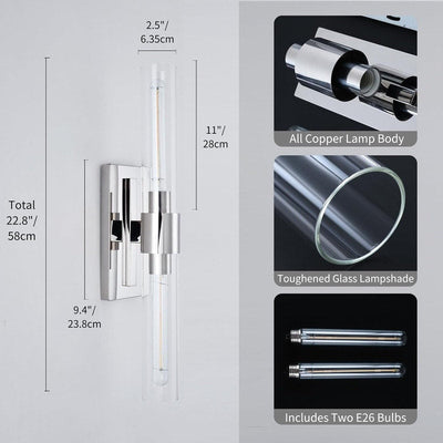 KAYLA Modern Glass Wall Sconces, Indoor Wall Lighting Wall Light Fixtures, Vanity Light with Glass Shade(2-Sets)