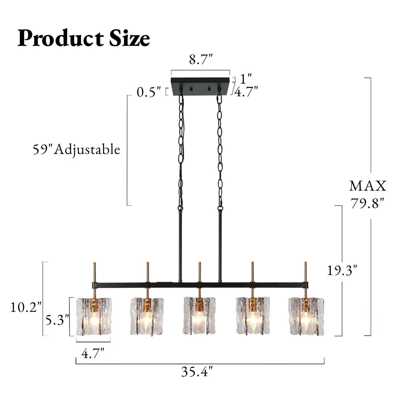 Kasy Modern 5-Light Linear Chandelier Textured Glass Kitchen Island Light Unique Design