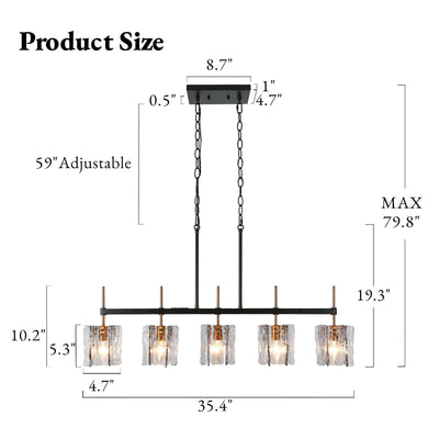 Kasy Modern 5-Light Linear Chandelier Textured Glass Kitchen Island Light Unique Design