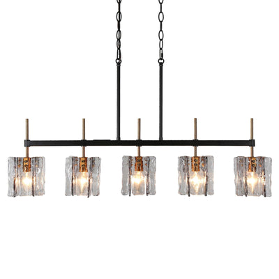 Kasy Modern 5-Light Linear Chandelier Textured Glass Kitchen Island Light Unique Design