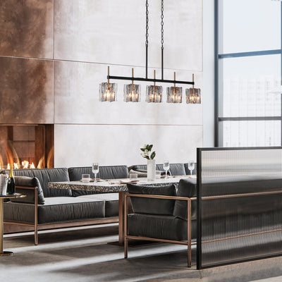 Kasy Modern 5-Light Linear Chandelier Textured Glass Kitchen Island Light Unique Design