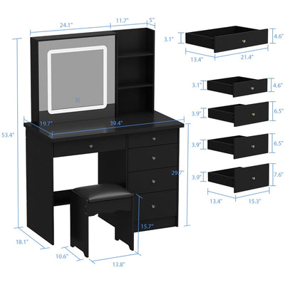 Kerrogee Makeup Vanity Set with Adjustable Lighted Mirror & Stool - 39.4L x 19.7W x 53.5H