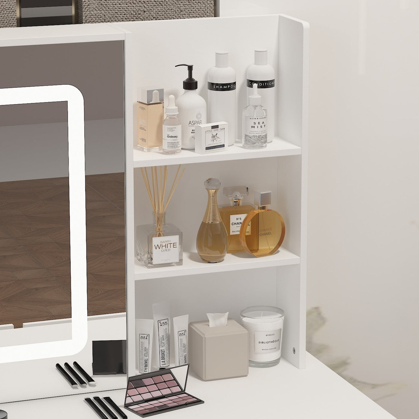 Kerrogee Makeup Vanity Set with Adjustable Lighted Mirror & Stool - 39.4L x 19.7W x 53.5H