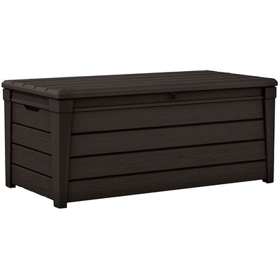 Keter Brightwood 120gal Weatherproof Resin Patio Deck Storage Box Bench, Brown - 40