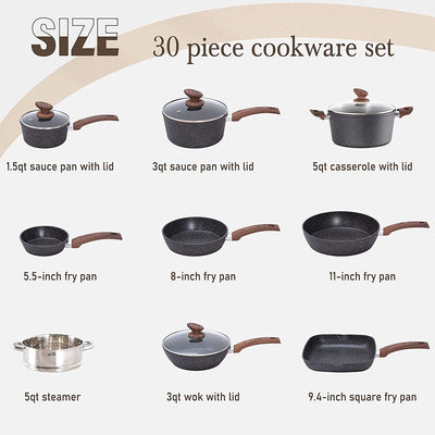 Kitchen Granite Cookware Set, Cooking Pans Set Non-Stick Pots 12/15/30-piece Set