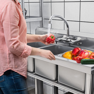 Kitchen Sink Stainless Steel Compartment Bowl Freestanding Commercial Sink