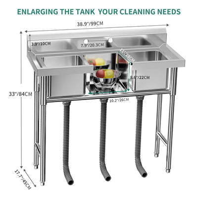 Kitchen Sink Stainless Steel Compartment Bowl Freestanding Commercial Sink