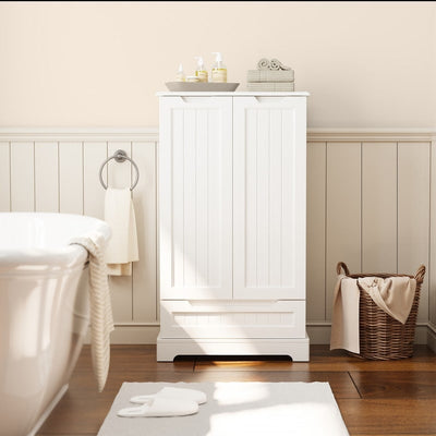 Kitchen Storage Pantry Cabinet, Freestanding Bathroom Storage Cabinet with 2 Doors and Drawers