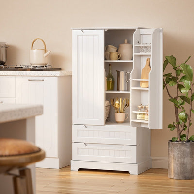 Kitchen Storage Pantry Cabinet, Freestanding Bathroom Storage Cabinet with 2 Doors and Drawers