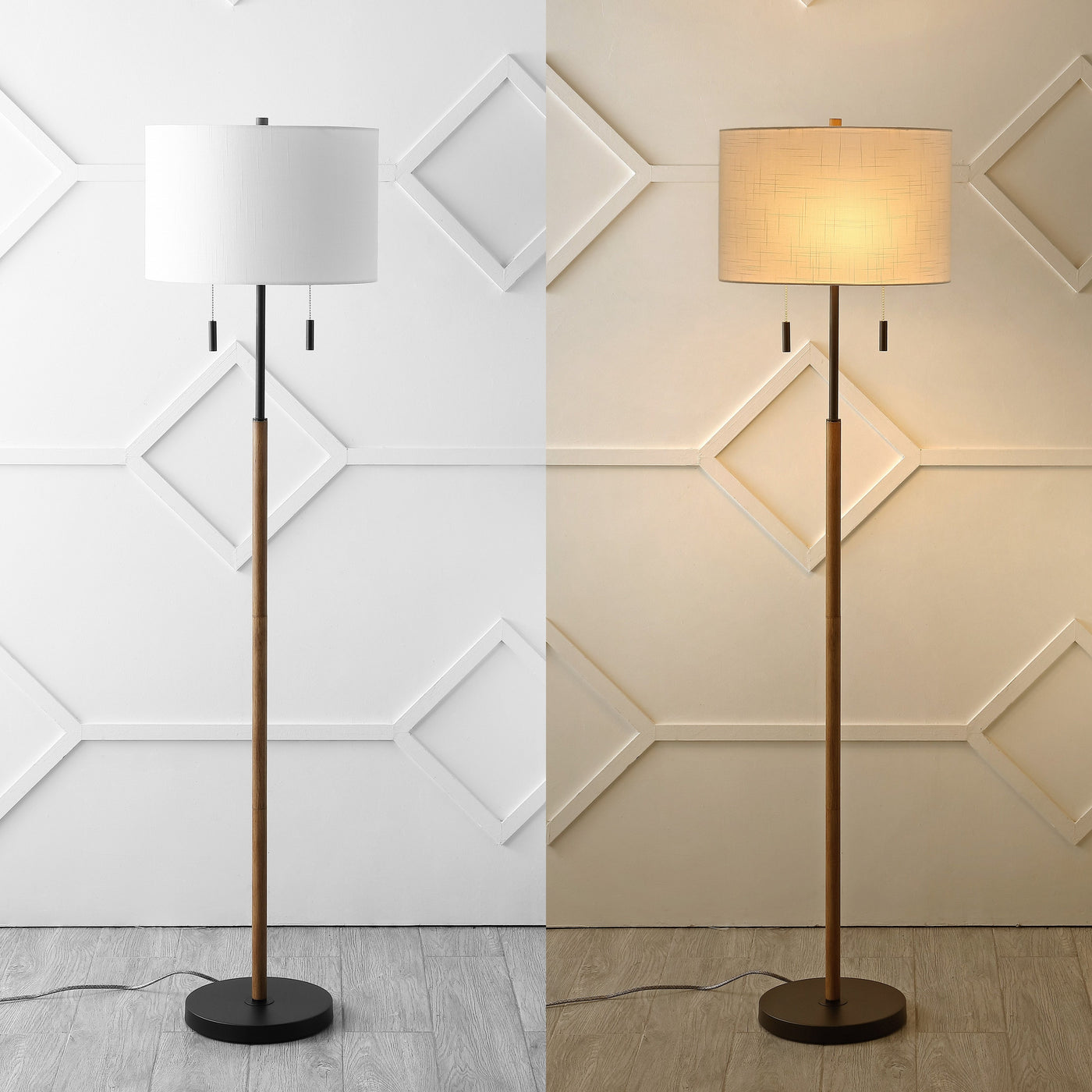 Koda 61 Rustic Farmhouse Iron Candlestick Pull Chains LED Floor Lamp, Brown Wood Finish/Black by JONATHAN Y