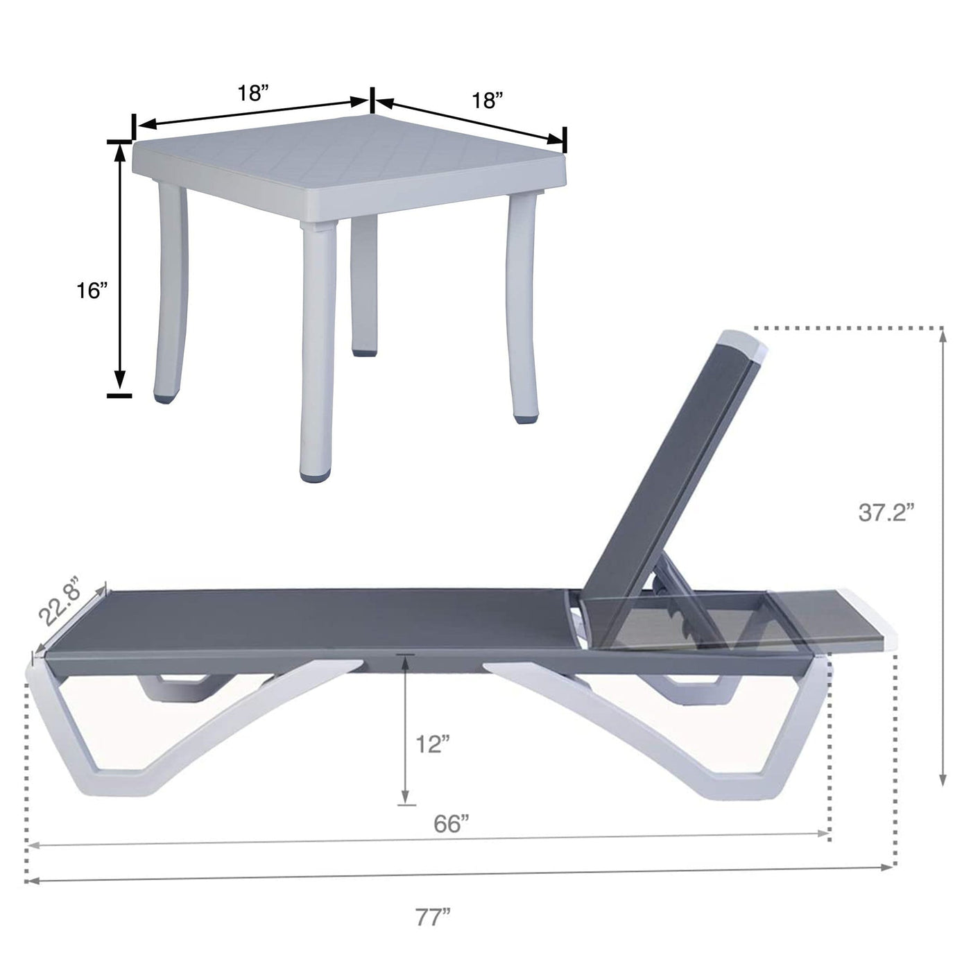 Kozyard Alan Full Flat Aluminum and Polypropylene Resin Legs Patio Reclining Adjustable Chaise Lounge