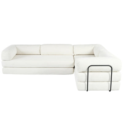 L-Shaped Modular Sofa Bed in Corduroy Fabric