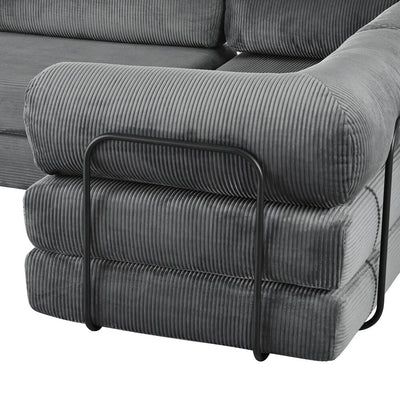 L-Shaped Modular Sofa Bed in Corduroy Fabric