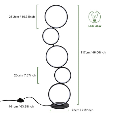 LED Modern Dimmable Floor Lamp, 3 Way Bright Corner Stand lamp with 5-Ring for Living Room