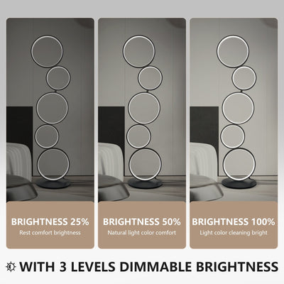 LED Modern Dimmable Floor Lamp, 3 Way Bright Corner Stand lamp with 5-Ring for Living Room