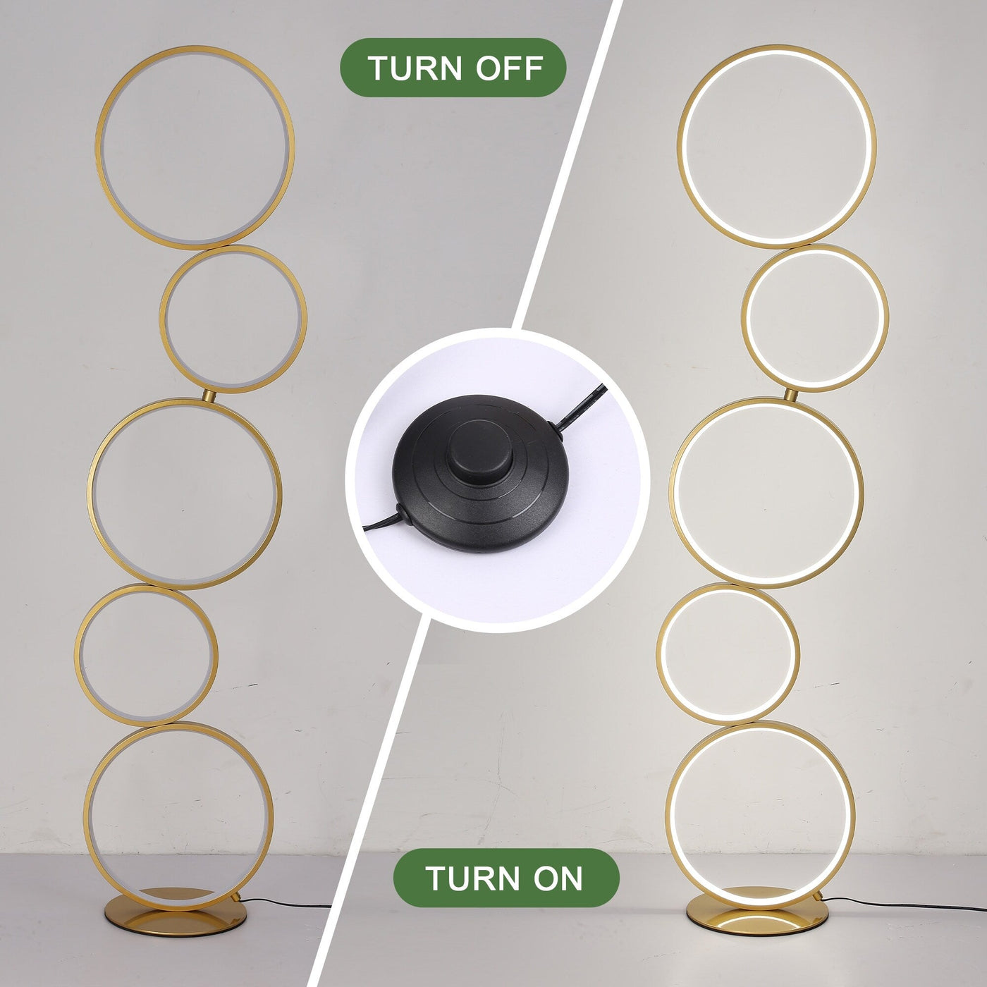 LED Modern Dimmable Floor Lamp, 3 Way Bright Corner Stand lamp with 5-Ring for Living Room