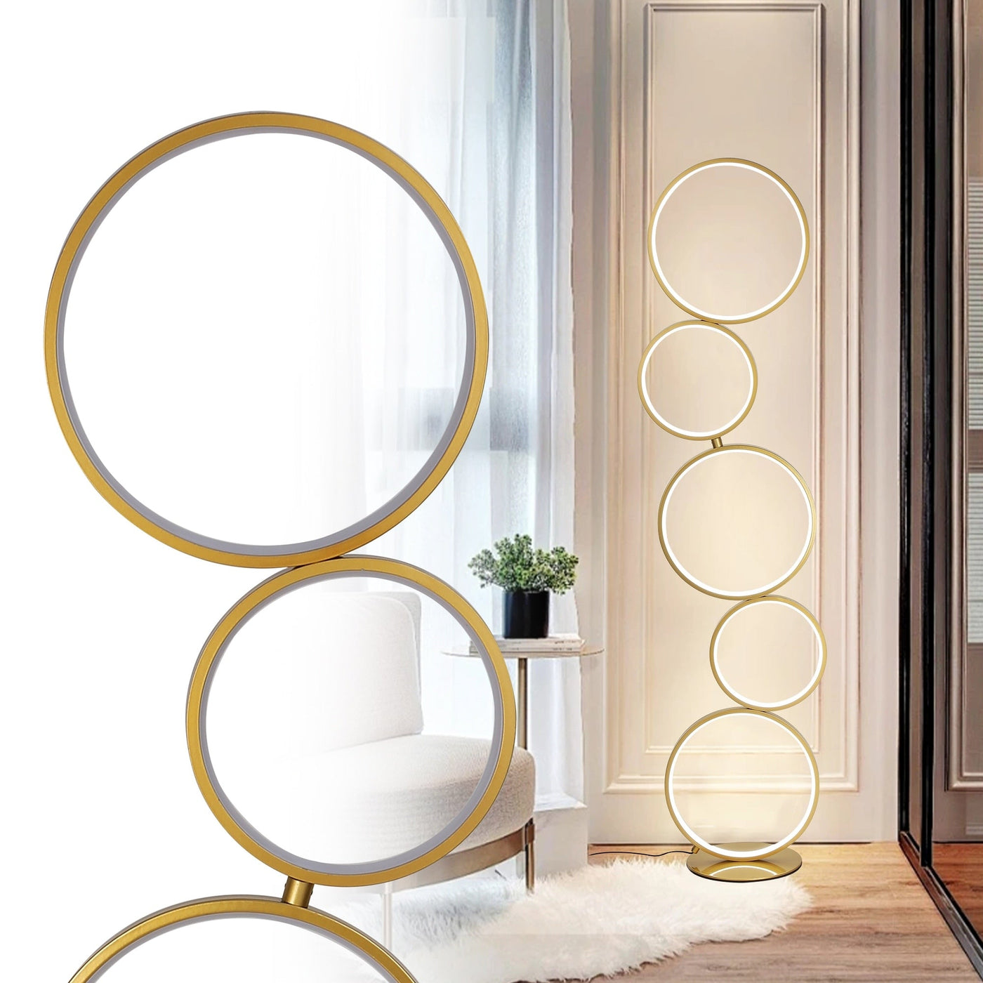 LED Modern Dimmable Floor Lamp, 3 Way Bright Corner Stand lamp with 5-Ring for Living Room