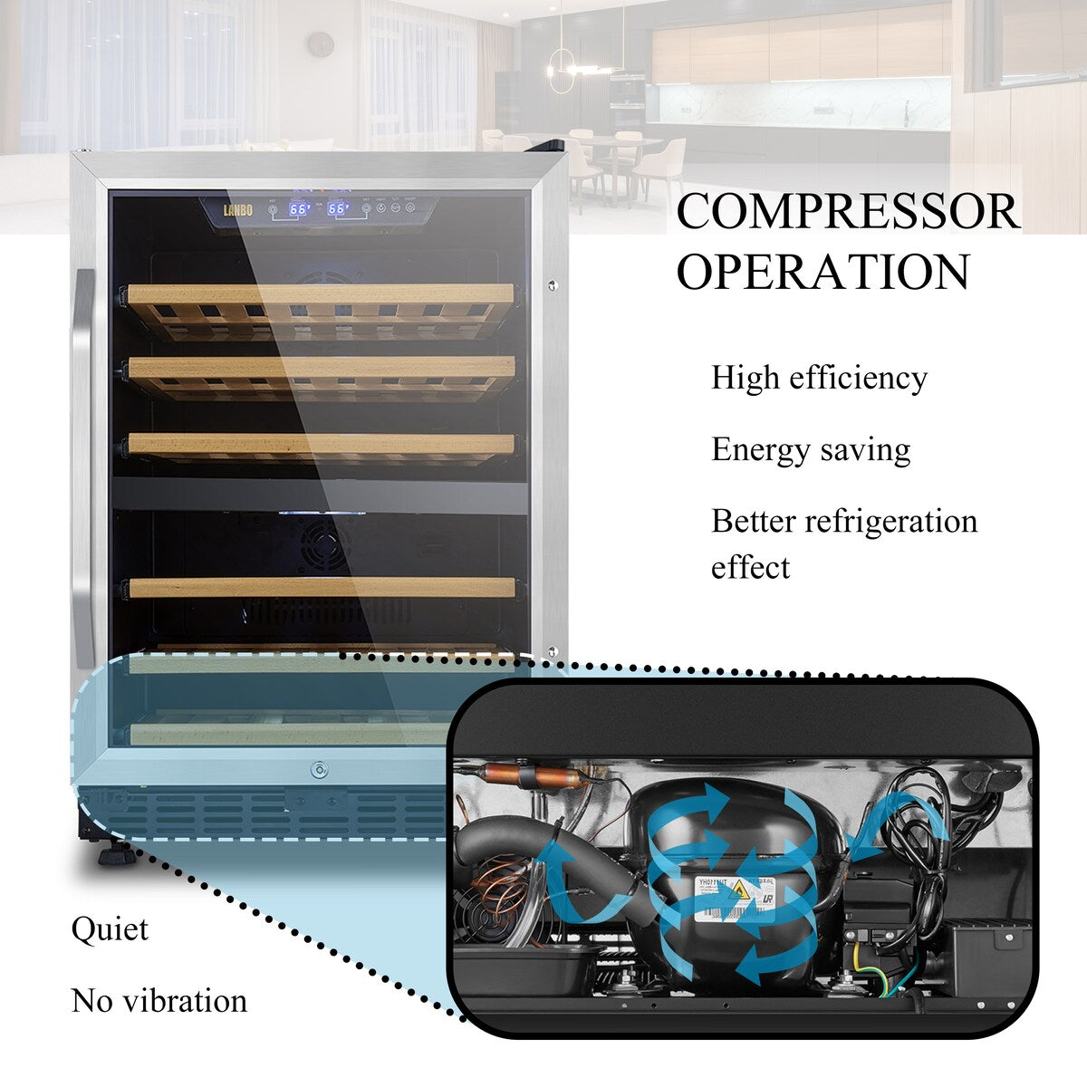 Lanbo 24 Inch Built-in Dual Zone Compressor Wine Cooler, 44 Bottle