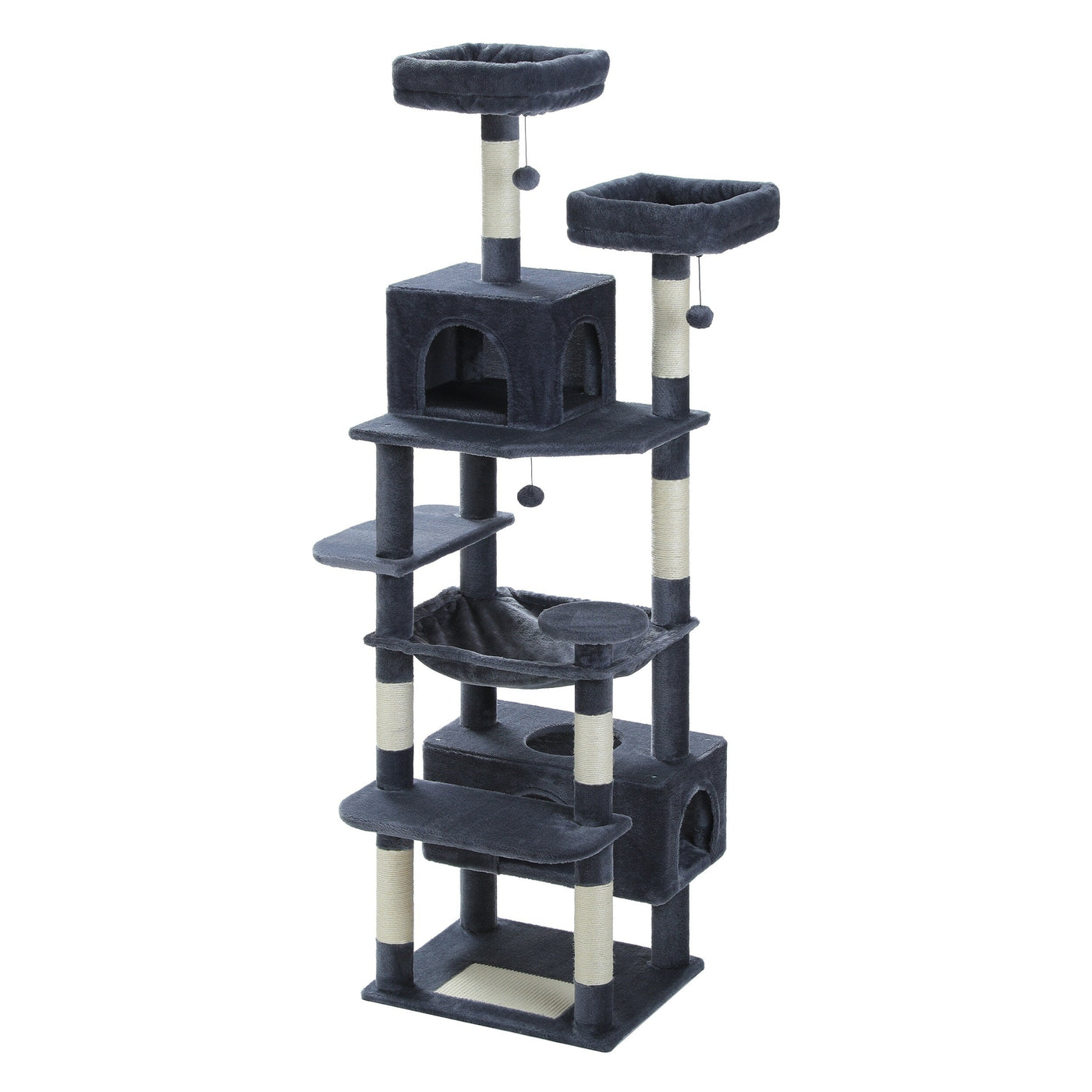 Large Cat Tower Cat Condo with Scratching Posts and Pads, 2 Padded Perch, Dual Condo and Basket