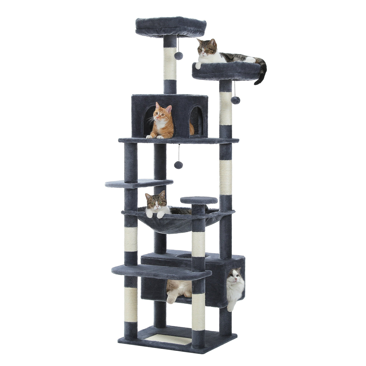 Large Cat Tower Cat Condo with Scratching Posts and Pads, 2 Padded Perch, Dual Condo and Basket