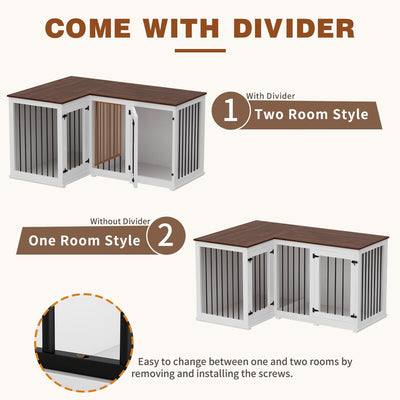 Large Corner Dog Crate Furniture for 2 Dogs, L Shape Dog Crate Cage - 58.7X41.1