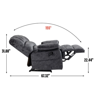 Large Manual Recliner Chair for Adult, Comfortable Fabric Single Recliner Sofa, Overstuffed Reclining Chair for Living Room