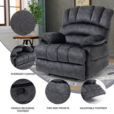 Large Manual Recliner Chair for Adult, Comfortable Fabric Single Recliner Sofa, Overstuffed Reclining Chair for Living Room