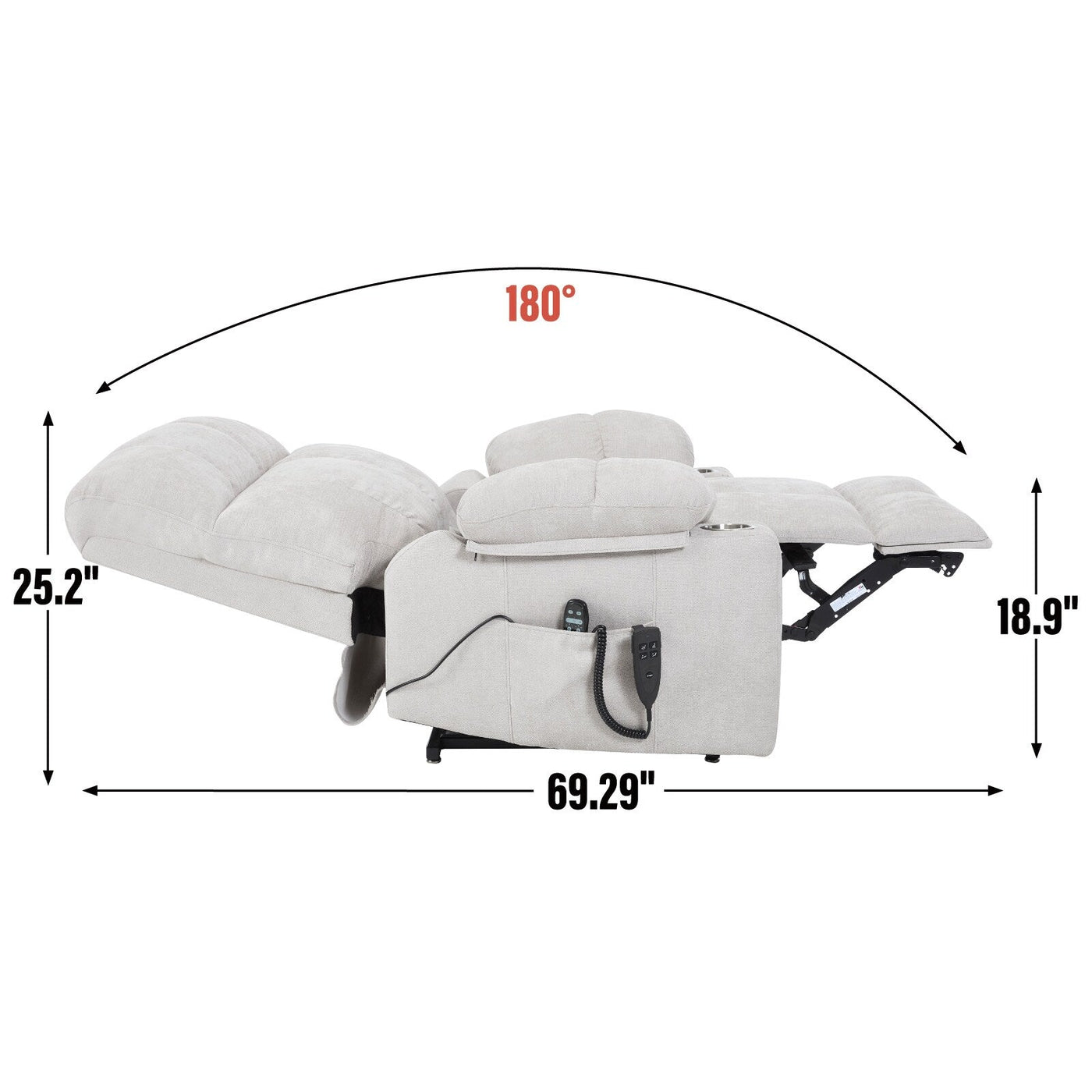 Lazy Boy Dual Motor Chenille Power Lift Recliner w/Massage and Lumbar Heating, Dual Cup Holders, Grey-Blue