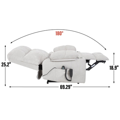 Lazy Boy Dual Motor Chenille Power Lift Recliner w/Massage and Lumbar Heating, Dual Cup Holders, Grey-Blue