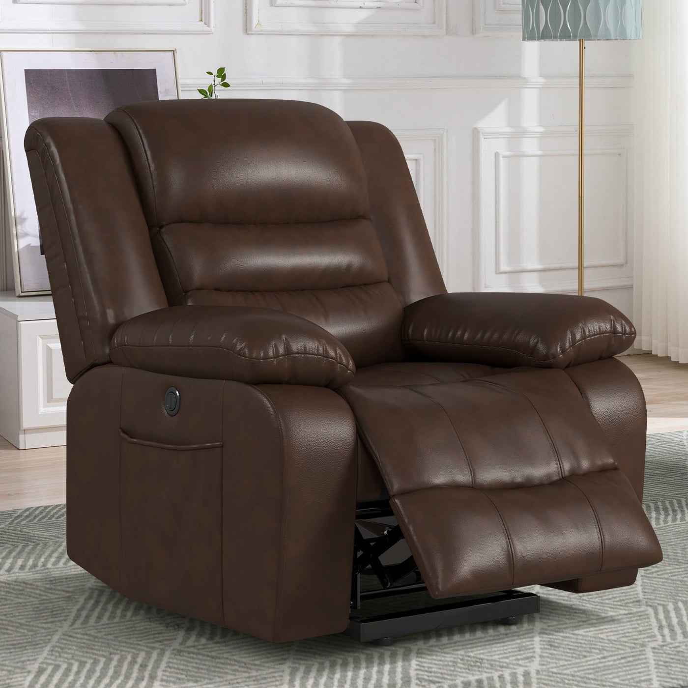 Leather Lift Recliner Chair With Dual Motor, Oversized Power Recliners With Electric Massage Heating