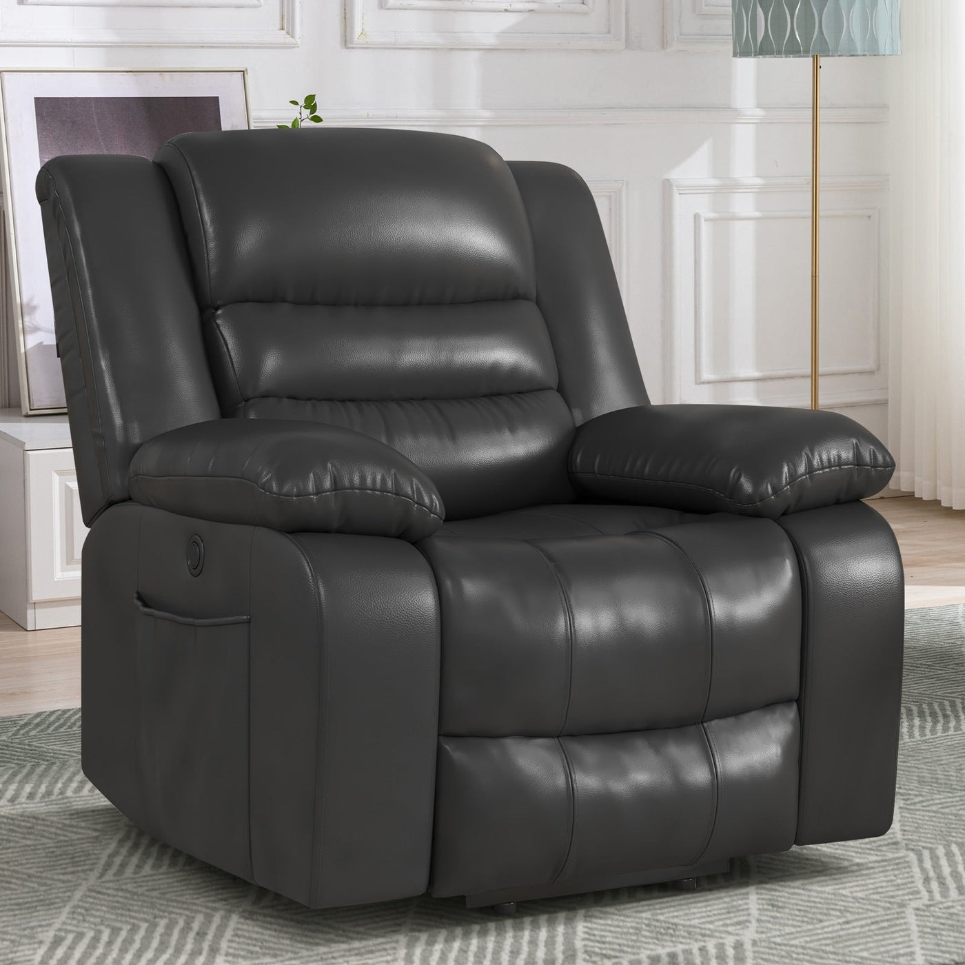 Leather Lift Recliner Chair With Dual Motor, Oversized Power Recliners With Electric Massage Heating