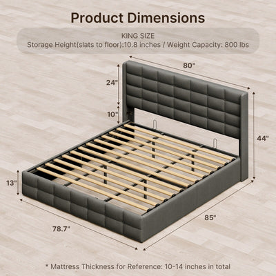 Lift Up Storage Bed Frame, Upholstered Platform Bed Frame with Hydraulic Storage System and Headboard