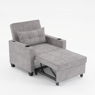 Light Grey 68.12 Tech Clothr 3-in-1 Single Convertible Pull Out Sofa with USB Ports and Wear-resistantfor Living Room