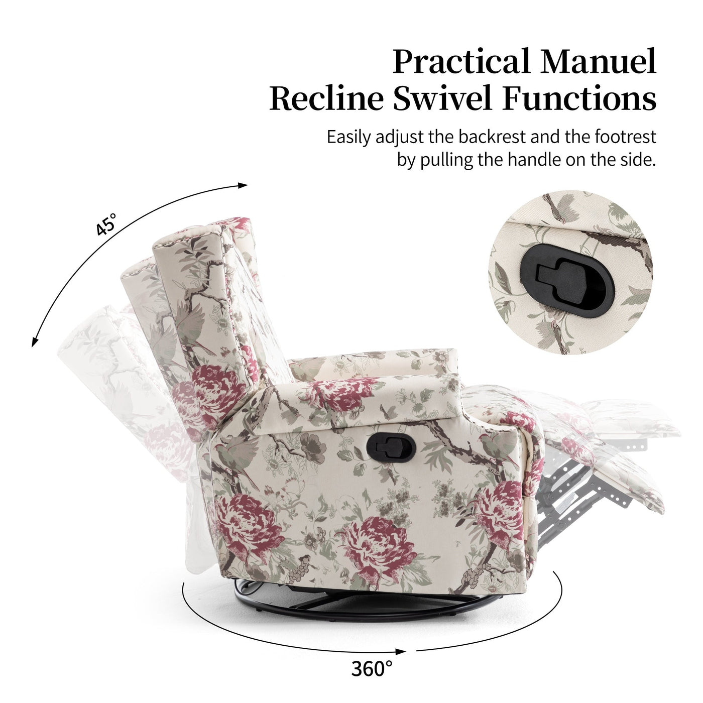 29'' W Pattern Swivel Glider Manual Push Back Recliner Chair Set of 2