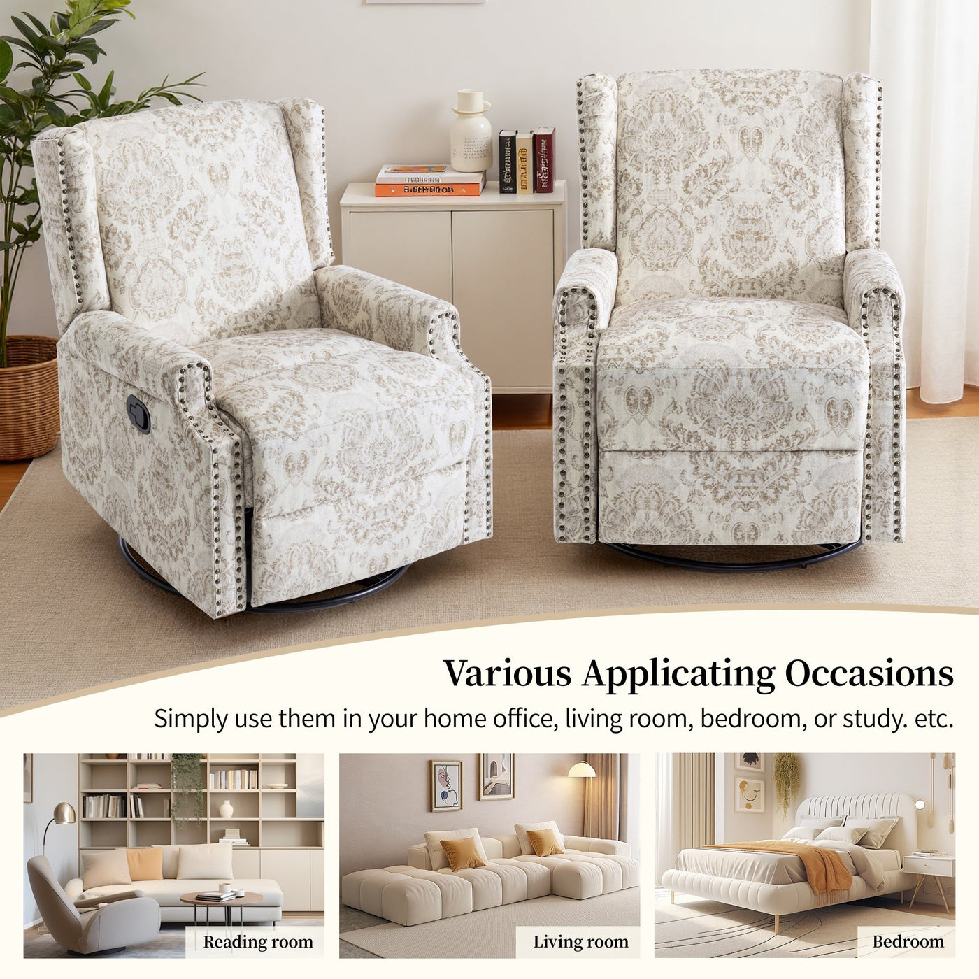 29'' W Pattern Swivel Glider Manual Push Back Recliner Chair Set of 2