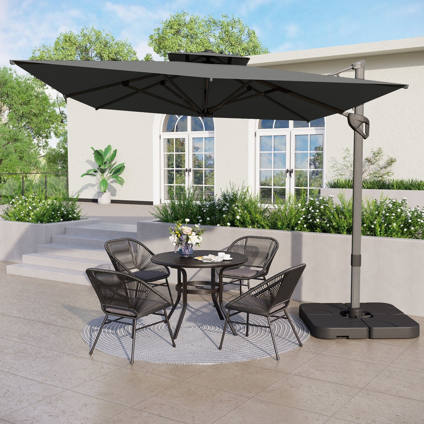 MAISON ARTS 12 FT Automatic Hydraulic Cantilever Umbrella Aluminum Pole 360 Degree Rotation