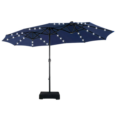 MAISON ARTS 15-foot Rectangular Crank Double-sided Outdoor Market Umbrella Solar LED Lighted Patio Umbrella with Base Included