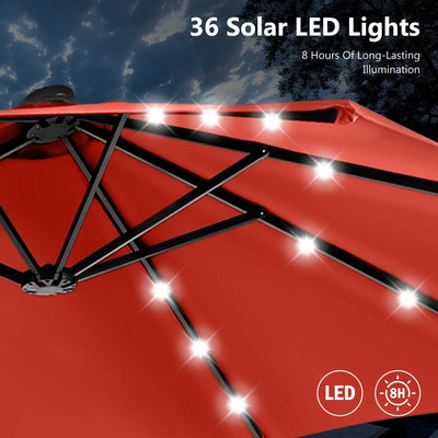 MAISON ARTS 15-foot Rectangular Crank Double-sided Outdoor Market Umbrella Solar LED Lighted Patio Umbrella with Base Included