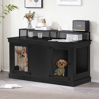Mcombo Large Dog Crate Furniture TV Stand,Wooden Dog Kennel with Double Doors 1861
