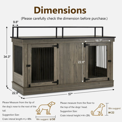 Mcombo Large Dog Crate Furniture TV Stand,Wooden Dog Kennel with Double Doors 1861